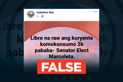 Marcoleta did NOT announce free electricity for households with monthly bills under ₱2,000
