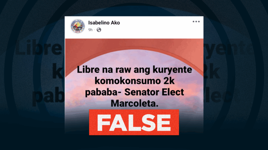 Marcoleta did NOT announce free electricity for households with monthly bills under ₱2,000